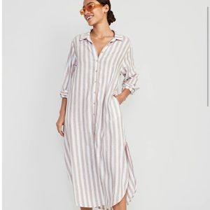 Old Navy Long-Sleeve Linen-Blend Shirt Dress for Women Size S